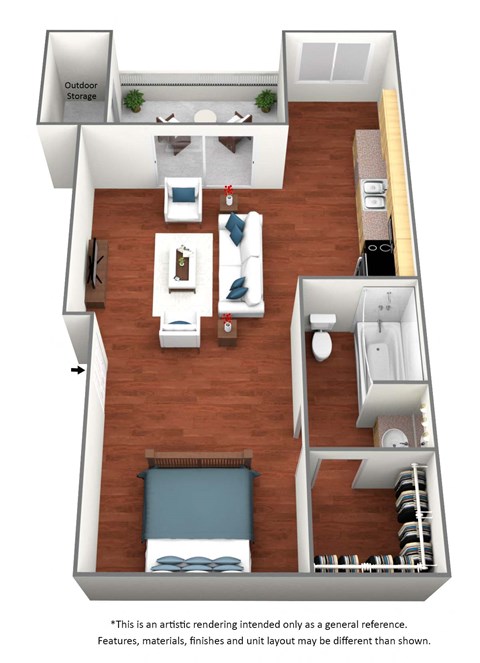 Studio / 1 Bath - 450 Sq. Ft. Floor plan image - S  at Glen at Hidden Valley, Reno, Nevada
